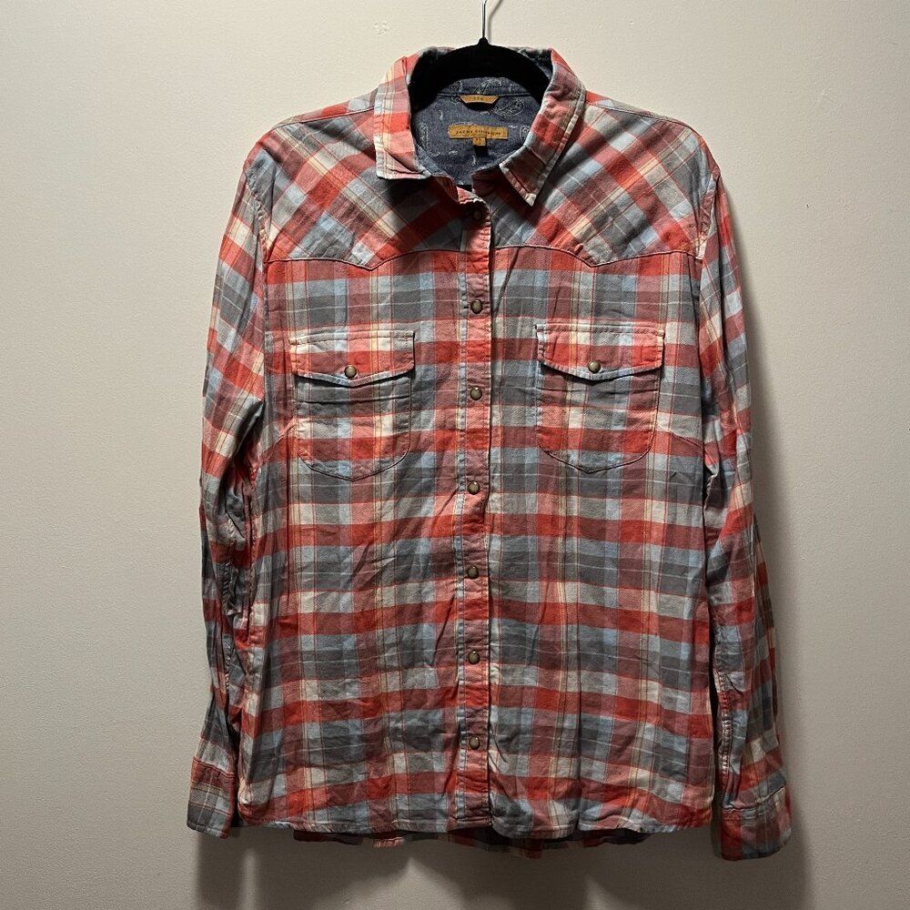 Jachs Girlfriend BEA Button Down Plaid Long Sleeve XL Shirt Double Breast Pocket